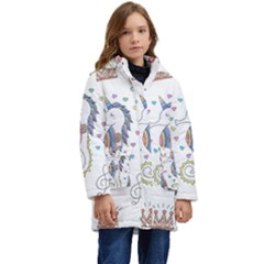 Seamless-pattern-cute-unicorn-cartoon-hand-drawn Kid s Hooded Longline Puffer Jacket by Jancukart