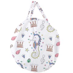 Seamless-pattern-cute-unicorn-cartoon-hand-drawn Giant Round Zipper Tote