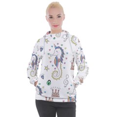 Seamless-pattern-cute-unicorn-cartoon-hand-drawn Women s Hooded Pullover