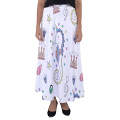 Seamless-pattern-cute-unicorn-cartoon-hand-drawn Flared Maxi Skirt