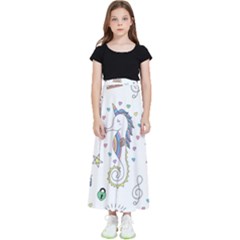 Seamless-pattern-cute-unicorn-cartoon-hand-drawn Kids  Flared Maxi Skirt