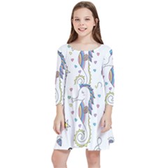 Seamless-pattern-cute-unicorn-cartoon-hand-drawn Kids  Quarter Sleeve Skater Dress