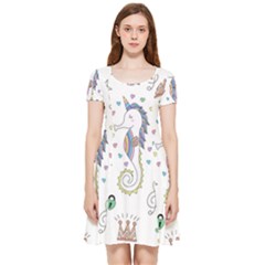 Seamless-pattern-cute-unicorn-cartoon-hand-drawn Inside Out Cap Sleeve Dress