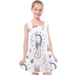 Seamless-pattern-cute-unicorn-cartoon-hand-drawn Kids  Cross Back Dress by Jancukart