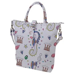 Seamless-pattern-cute-unicorn-cartoon-hand-drawn Buckle Top Tote Bag