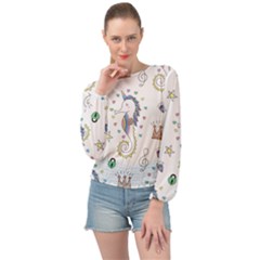 Seamless-pattern-cute-unicorn-cartoon-hand-drawn Banded Bottom Chiffon Top