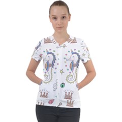 Seamless-pattern-cute-unicorn-cartoon-hand-drawn Short Sleeve Zip Up Jacket