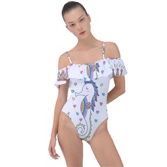 Seamless-pattern-cute-unicorn-cartoon-hand-drawn Frill Detail One Piece Swimsuit by Jancukart