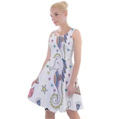 Seamless-pattern-cute-unicorn-cartoon-hand-drawn Knee Length Skater Dress by Jancukart