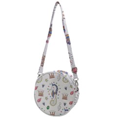 Seamless-pattern-cute-unicorn-cartoon-hand-drawn Crossbody Circle Bag