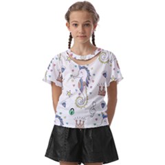 Seamless-pattern-cute-unicorn-cartoon-hand-drawn Kids  Front Cut Tee