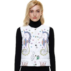 Seamless-pattern-cute-unicorn-cartoon-hand-drawn Women s Short Button Up Puffer Vest by Jancukart