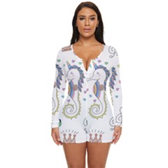 Seamless-pattern-cute-unicorn-cartoon-hand-drawn Long Sleeve Boyleg Swimsuit