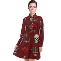 Tattoo-old-school-background-pattern Long Sleeve Chiffon Shirt Dress