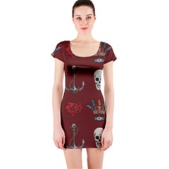 Tattoo-old-school-background-pattern Short Sleeve Bodycon Dress