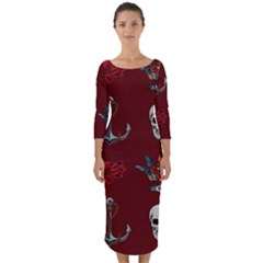 Tattoo-old-school-background-pattern Quarter Sleeve Midi Bodycon Dress