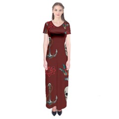 Tattoo-old-school-background-pattern Short Sleeve Maxi Dress