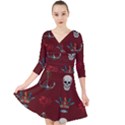 Tattoo-old-school-background-pattern Quarter Sleeve Front Wrap Dress View1