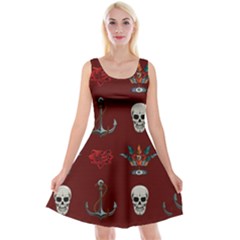 Tattoo-old-school-background-pattern Reversible Velvet Sleeveless Dress