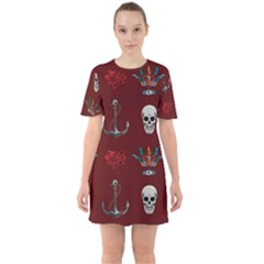 Tattoo-old-school-background-pattern Sixties Short Sleeve Mini Dress