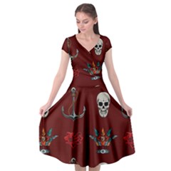 Tattoo-old-school-background-pattern Cap Sleeve Wrap Front Dress