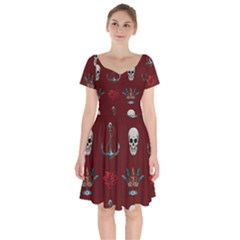 Tattoo-old-school-background-pattern Short Sleeve Bardot Dress