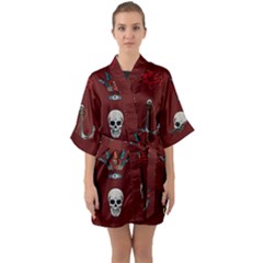 Tattoo-old-school-background-pattern Half Sleeve Satin Kimono 