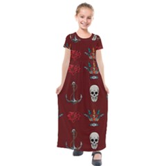 Tattoo-old-school-background-pattern Kids  Short Sleeve Maxi Dress