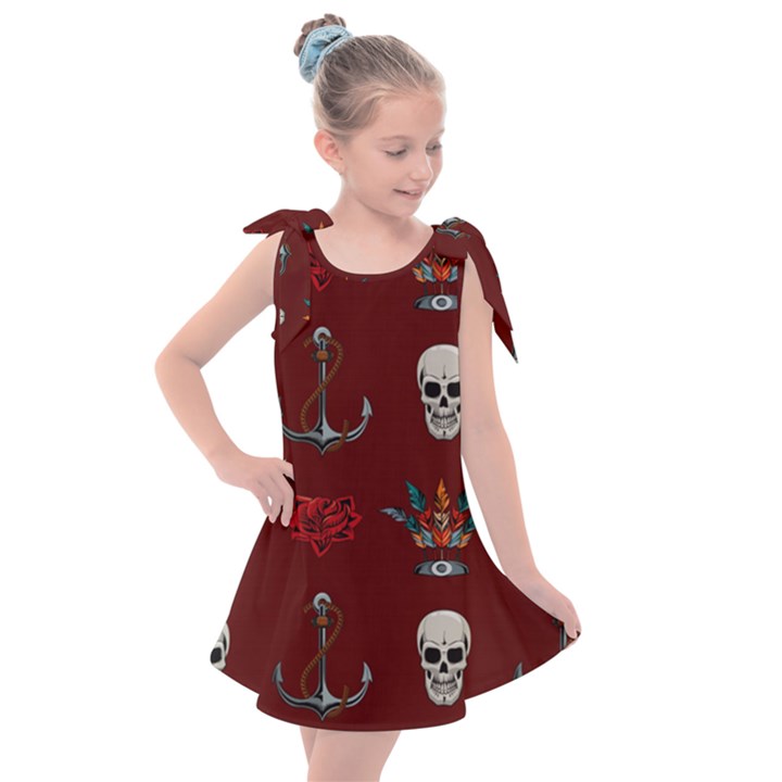 Tattoo-old-school-background-pattern Kids  Tie Up Tunic Dress