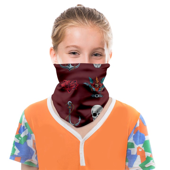 Tattoo-old-school-background-pattern Face Covering Bandana (Kids)