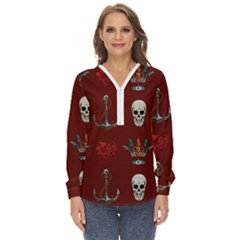 Tattoo-old-school-background-pattern Zip Up Long Sleeve Blouse