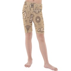 Egyptian-seamless-pattern-symbols-landmarks-signs-egypt Kids  Mid Length Swim Shorts by Jancukart