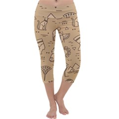 Egyptian-seamless-pattern-symbols-landmarks-signs-egypt Capri Yoga Leggings by Jancukart