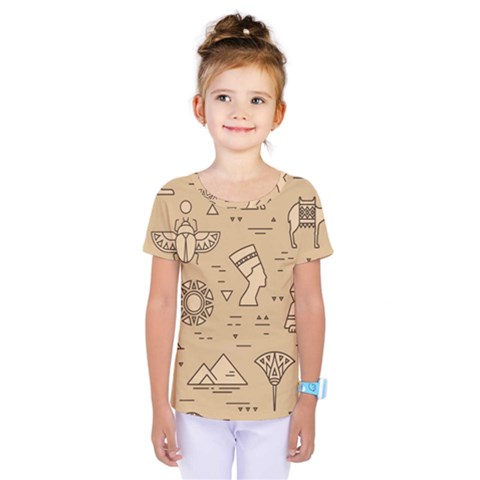 Egyptian-seamless-pattern-symbols-landmarks-signs-egypt Kids  One Piece Tee by Jancukart