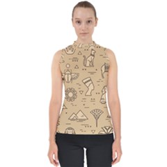 Egyptian-seamless-pattern-symbols-landmarks-signs-egypt Mock Neck Shell Top