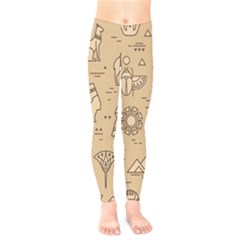 Egyptian-seamless-pattern-symbols-landmarks-signs-egypt Kids  Leggings by Jancukart