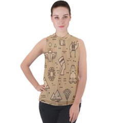 Egyptian-seamless-pattern-symbols-landmarks-signs-egypt Mock Neck Chiffon Sleeveless Top