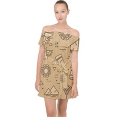 Egyptian-seamless-pattern-symbols-landmarks-signs-egypt Off Shoulder Chiffon Dress