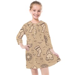 Egyptian-seamless-pattern-symbols-landmarks-signs-egypt Kids  Quarter Sleeve Shirt Dress