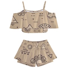 Egyptian-seamless-pattern-symbols-landmarks-signs-egypt Kids  Off Shoulder Skirt Bikini