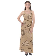 Egyptian-seamless-pattern-symbols-landmarks-signs-egypt Sleeveless Velour Maxi Dress