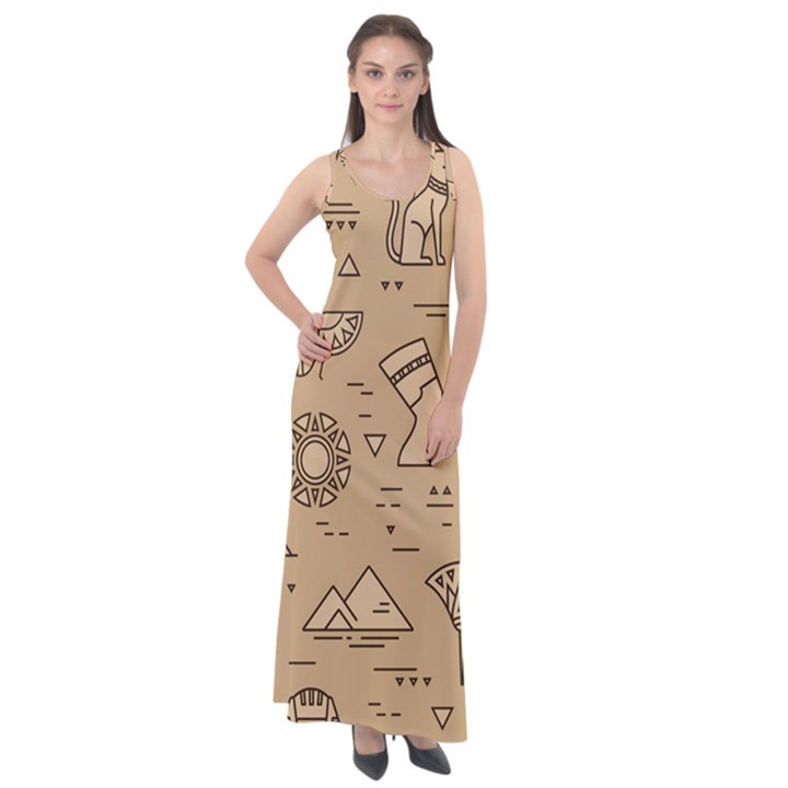 Egyptian-seamless-pattern-symbols-landmarks-signs-egypt Sleeveless Velour Maxi Dress