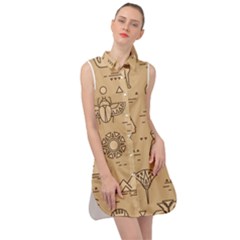 Egyptian-seamless-pattern-symbols-landmarks-signs-egypt Sleeveless Shirt Dress