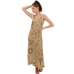 Egyptian-seamless-pattern-symbols-landmarks-signs-egypt V-neck Chiffon Maxi Dress