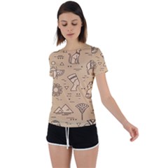 Egyptian-seamless-pattern-symbols-landmarks-signs-egypt Back Circle Cutout Sports Tee