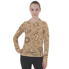 Egyptian-seamless-pattern-symbols-landmarks-signs-egypt Women s Pique Long Sleeve Tee