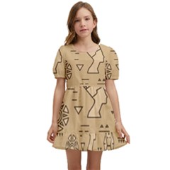 Egyptian-seamless-pattern-symbols-landmarks-signs-egypt Kids  Short Sleeve Dolly Dress by Jancukart