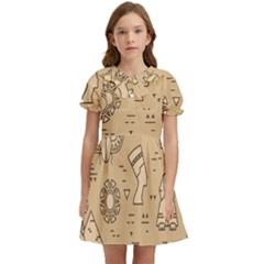 Egyptian-seamless-pattern-symbols-landmarks-signs-egypt Kids  Bow Tie Puff Sleeve Dress