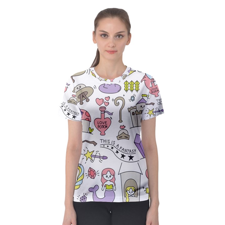 Fantasy-things-doodle-style-vector-illustration Women s Sport Mesh Tee