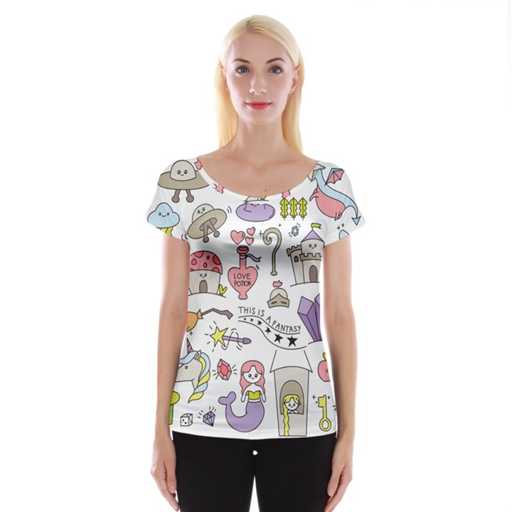 Fantasy-things-doodle-style-vector-illustration Cap Sleeve Top